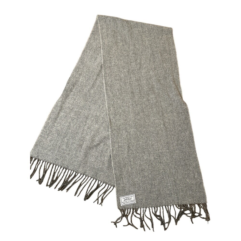 Cashmink for Lord & Taylor Long Scarf Acrylic gray herringbone pattern unisex